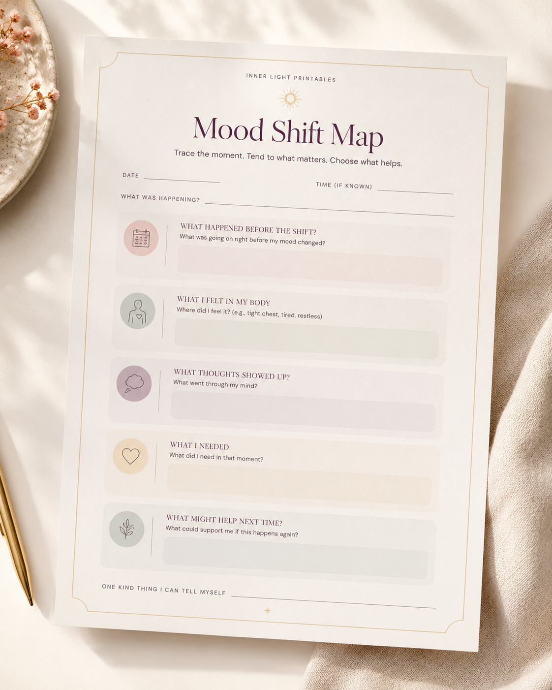 Mood Shift Map printable tracing what happened before a mood change